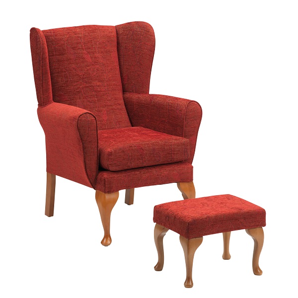 Queen Anne fireside chair with footstool